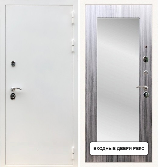 Входная Дверь Рекс  5А Белая шагрень / Пастораль с зеркалом (Сандал серый)